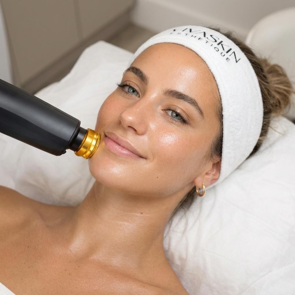 Soin visage VivaSkin Esthétique Paris 16 · séance avec bandeau et appareil de radiofréquence
